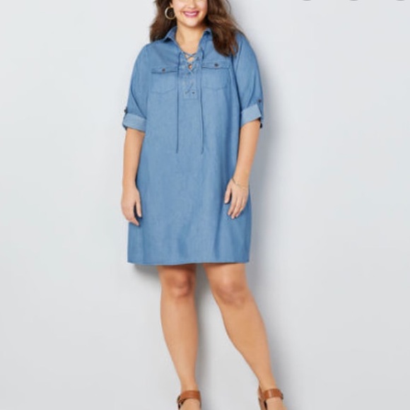 Avenue Dresses & Skirts - DENIM CRISS CROSS DRESS 2X 18/20 NWOT NEVER WORN